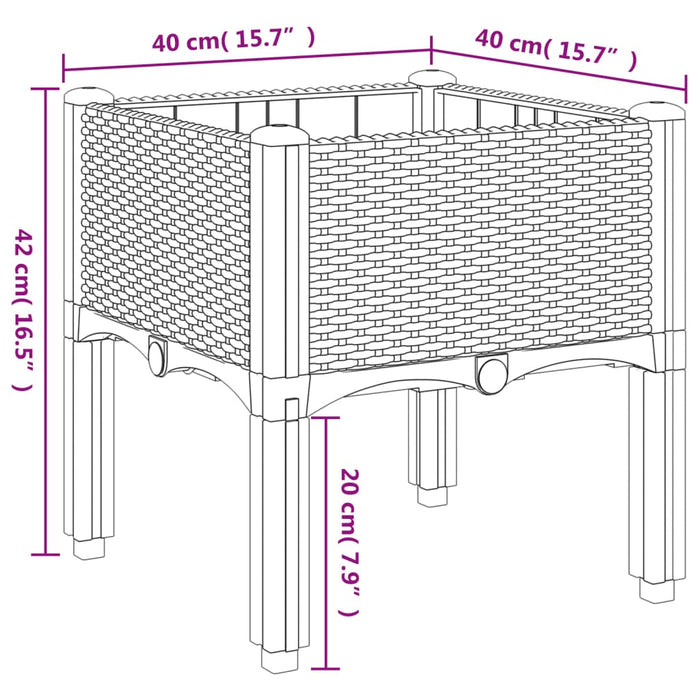 Fioriera da Giardino con Gambe Nera 40x40x42 cm in PP 367888