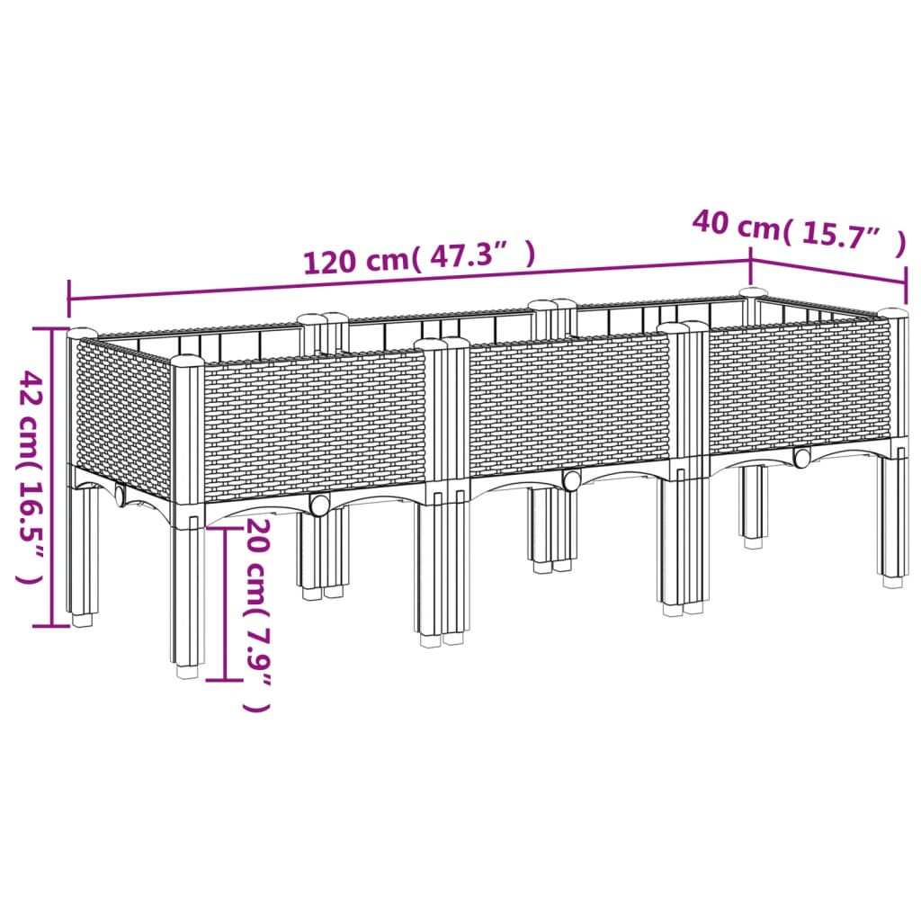 Fioriera da Giardino con Gambe Marrone 120x40x42 cm in PP 367900