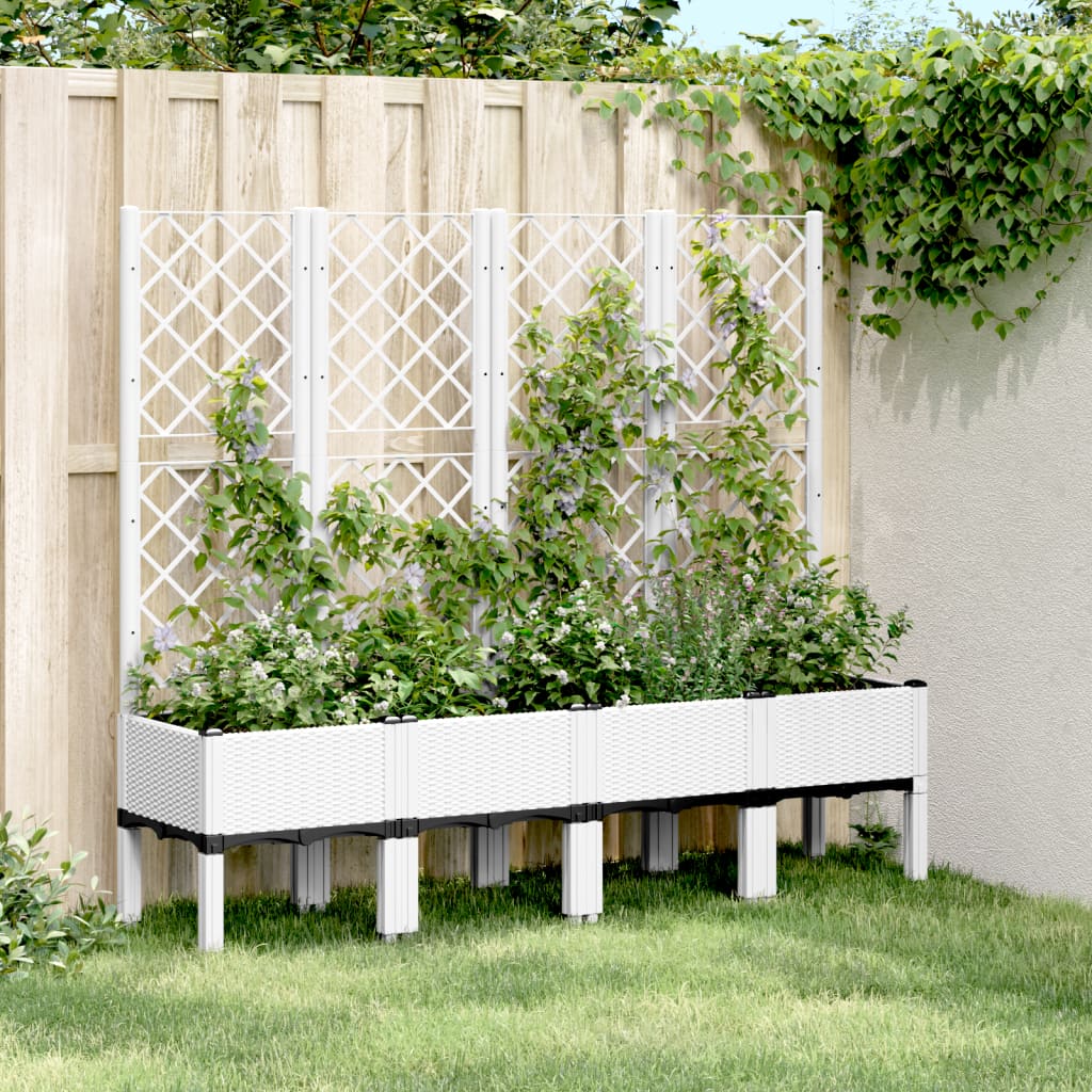 Fioriera da Giardino con Traliccio Bianco 160x40x142 cm in PP 367934