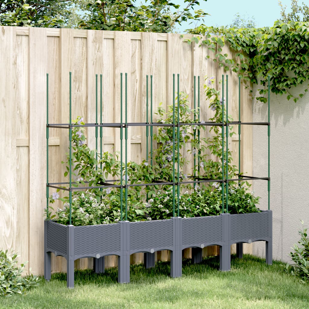 Fioriera da Giardino con Traliccio Grigia 160x40x142,5 cm in PP 367961