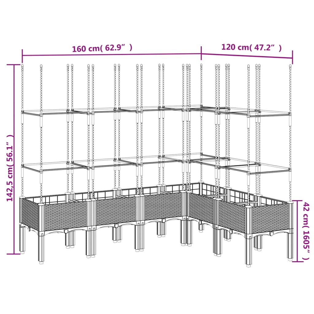 Fioriera Giardino con Graticcio Grigia 160x120x142,5 cm in PP 367966