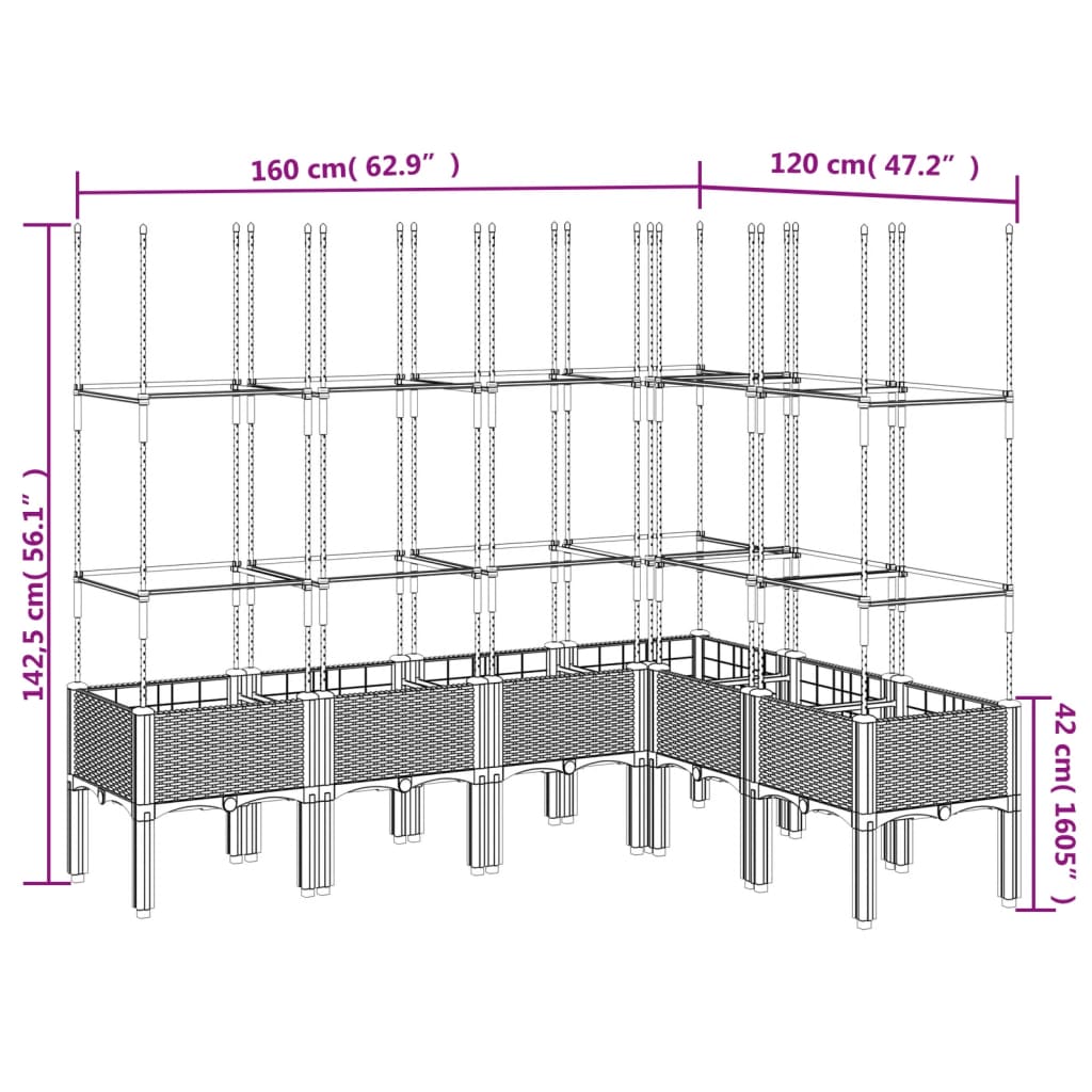 Fioriera Giardino con Graticcio Grigio 160x120x142,5 cm PP 367967