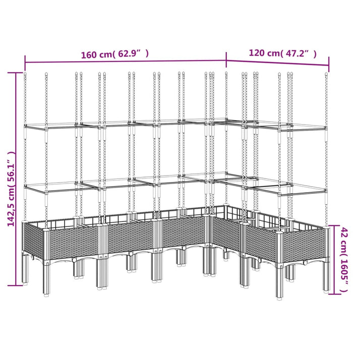 Fioriera Giardino con Graticcio Grigio 160x120x142,5 cm PP 367967