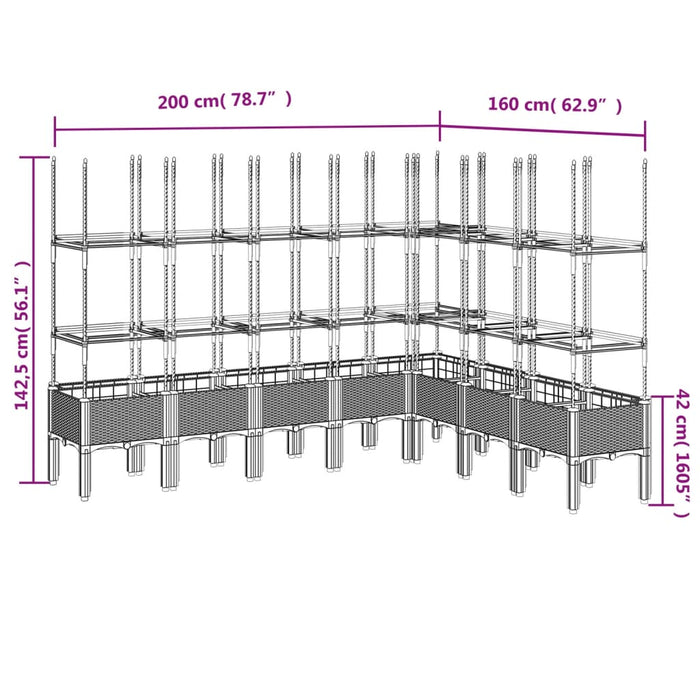 Fioriera Giardino con Traliccio Grigio 200x160x142,5 cm PP 367972