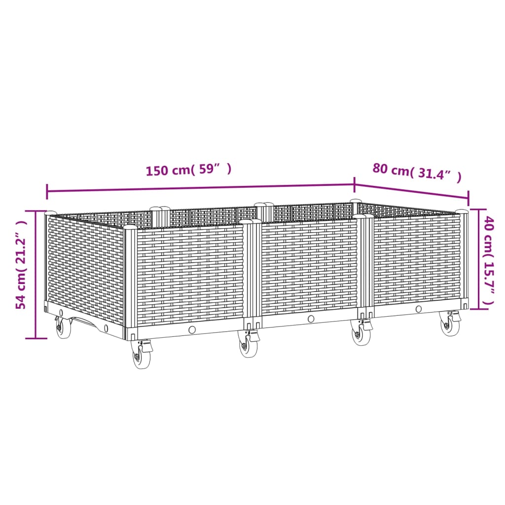 Fioriera da Giardino con Ruote Grigia 150x80x54 cm in PP 367978