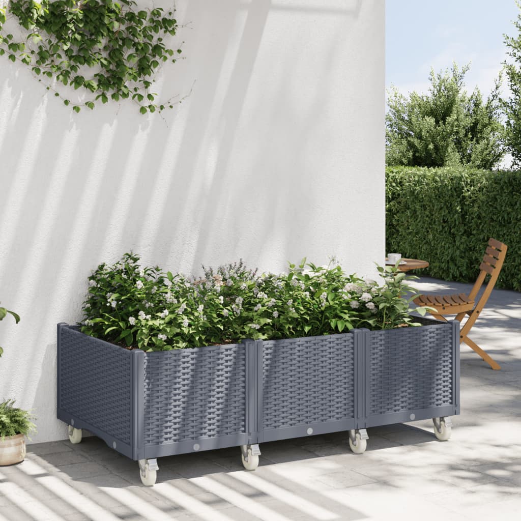 Fioriera da Giardino con Ruote Grigia 150x80x54 cm in PP 367978