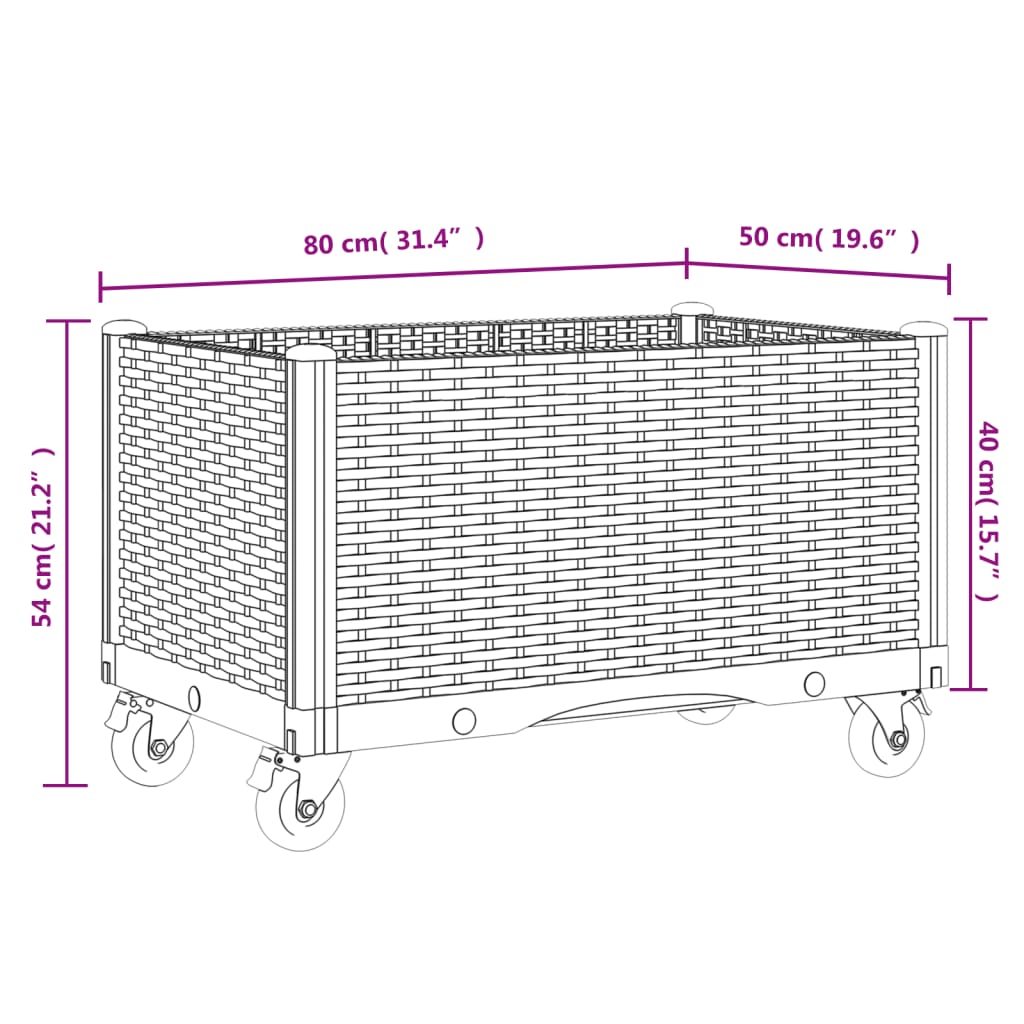 Fioriera da Giardino con Ruote Grigio Chiaro 80x50x54 cm in PP 367981