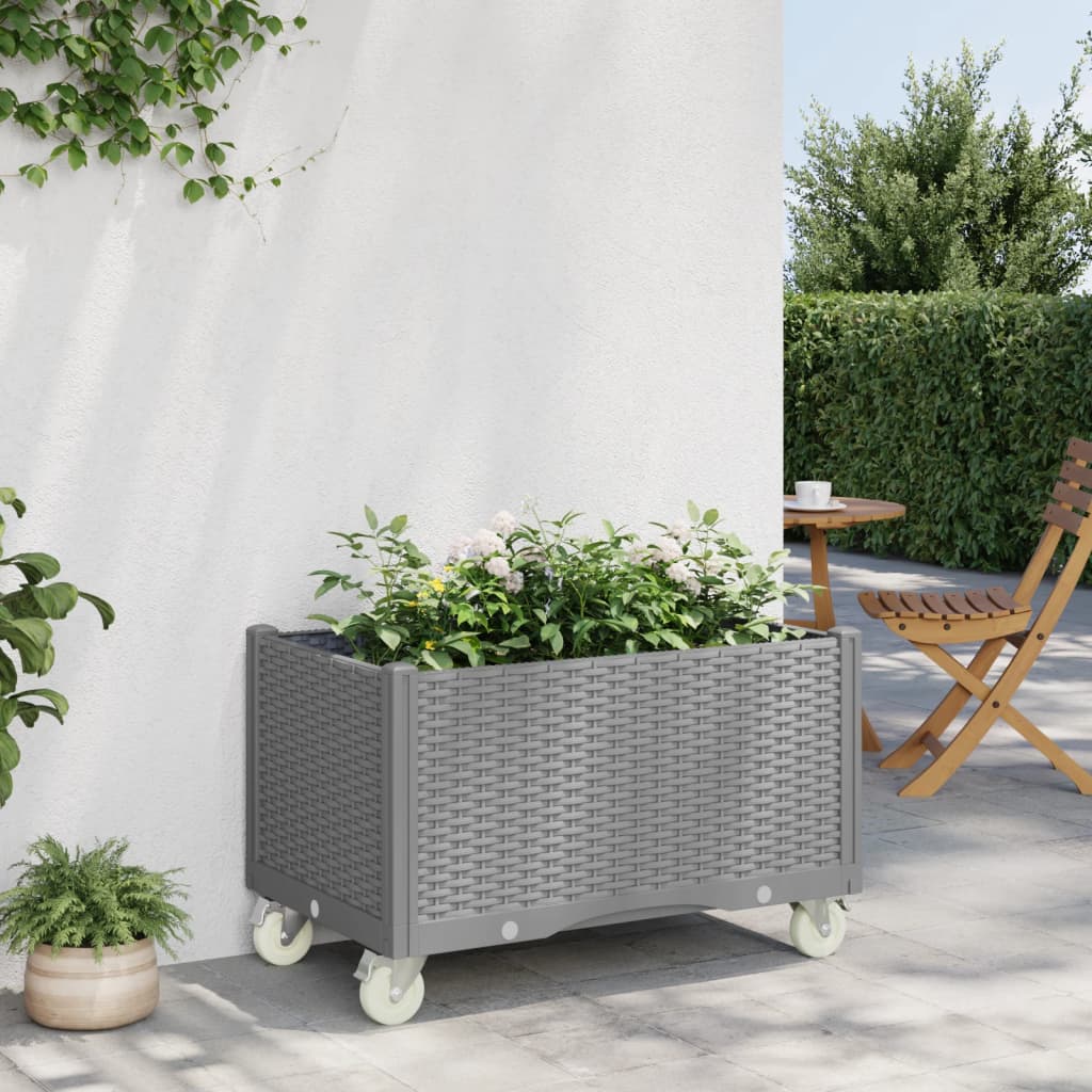 Fioriera da Giardino con Ruote Grigio Chiaro 80x50x54 cm in PP 367981