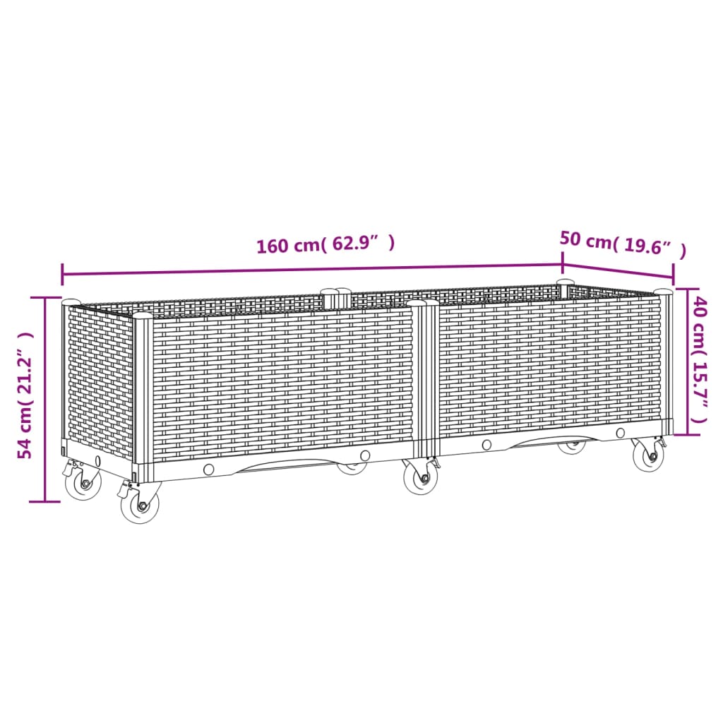 Fioriera Giardino con Ruote Grigio Chiaro 160x50x54 cm PP 367984