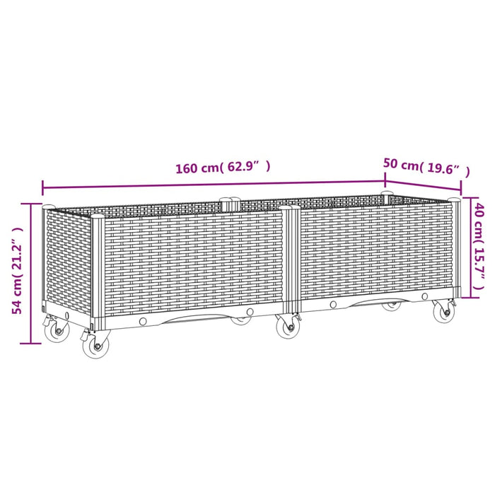 Fioriera Giardino con Ruote Grigio Chiaro 160x50x54 cm PP 367984