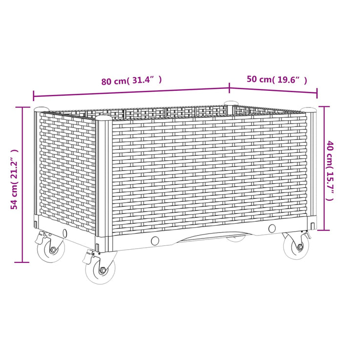 Fioriera da Giardino con Ruote Nera 80x50x54 cm in PP 367986