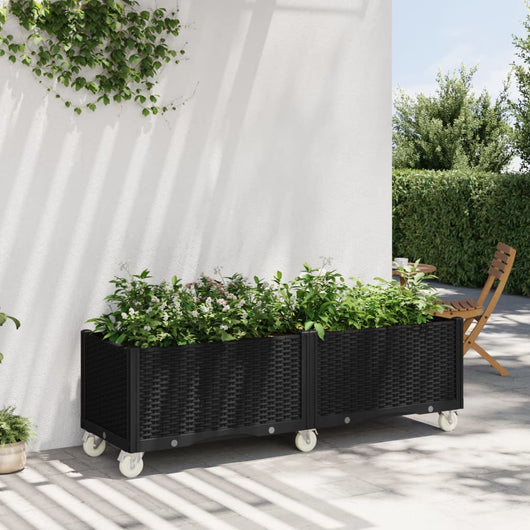 Fioriera da Giardino con Ruote Nera 160x50x54 cm in PP 367989