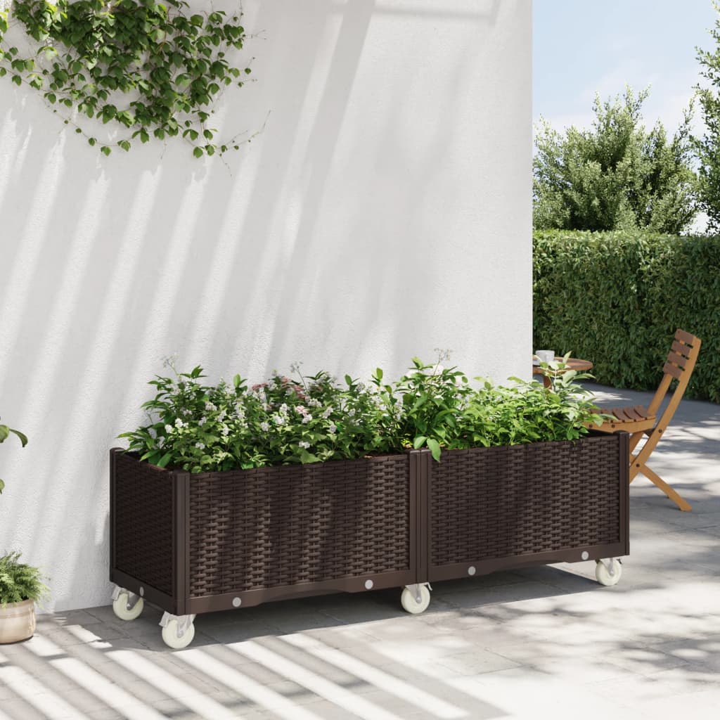 Fioriera da Giardino con Ruote Marrone 160x50x54 cm in PP 367999