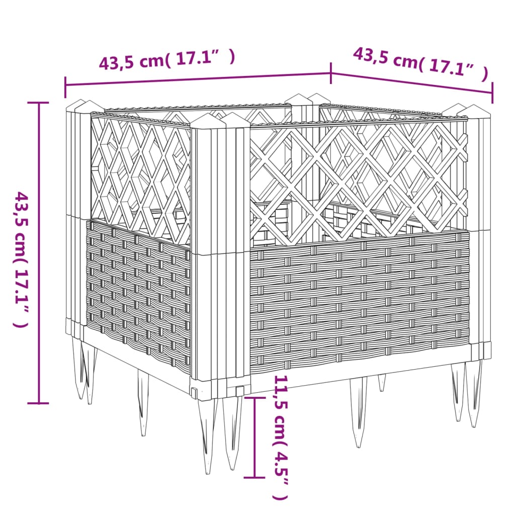 Fioriera da Giardino con Picchetti Marrone 43,5x43,5x43,5 cm PP 368006