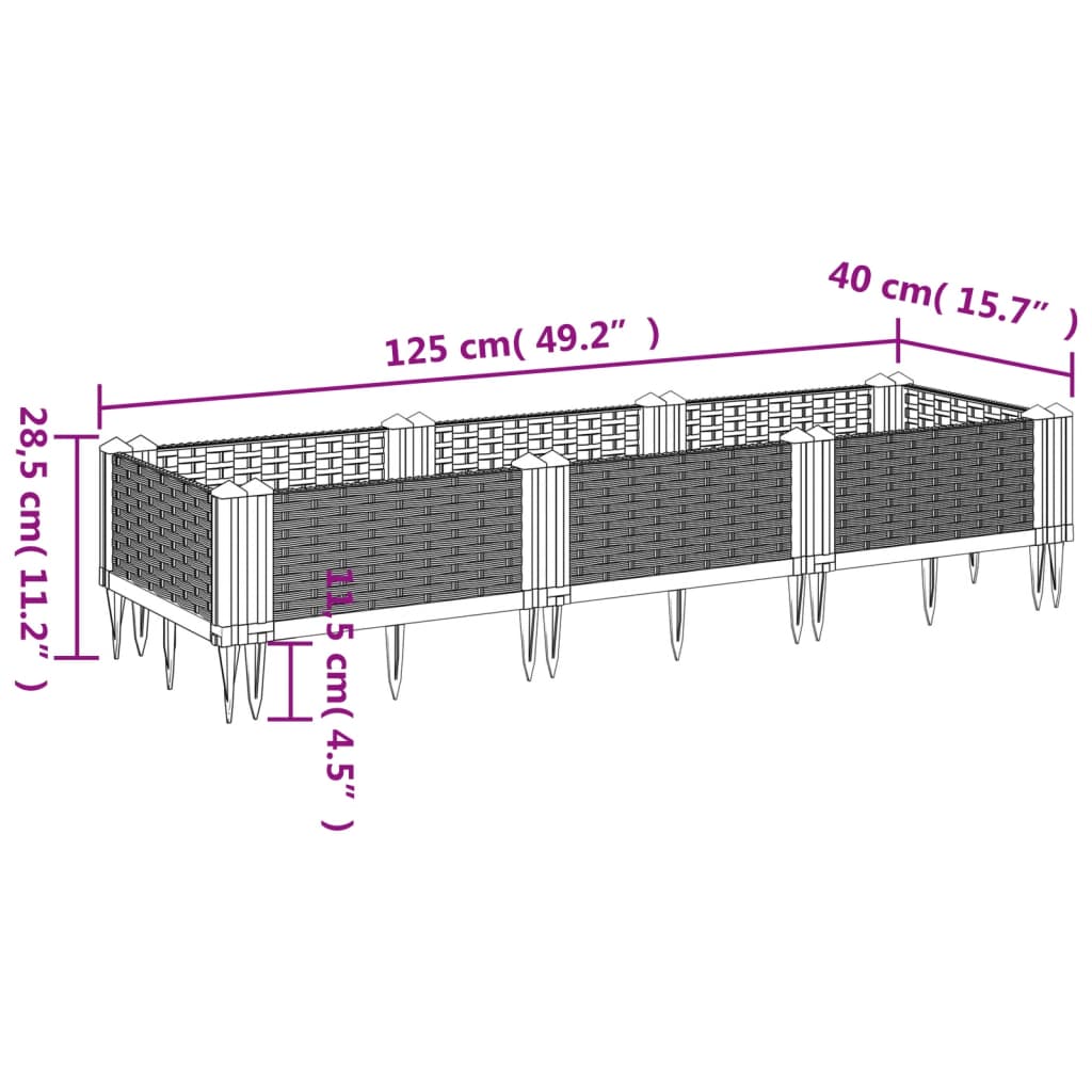 Fioriera da Giardino con Picchetti Marrone 125x40x28,5 cm PP 368011