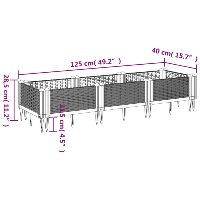 Fioriera da Giardino con Picchetti Marrone 125x40x28,5 cm PP 368011