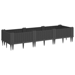 Fioriera da Giardino con Picchetti Nera 125x40x28,5 cm PP 368012