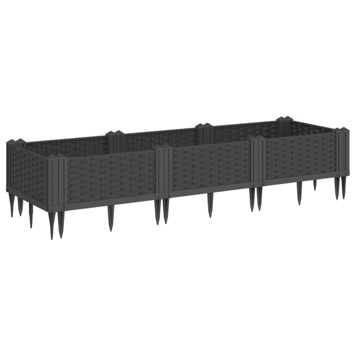 Fioriera da Giardino con Picchetti Nera 125x40x28,5 cm PP 368012