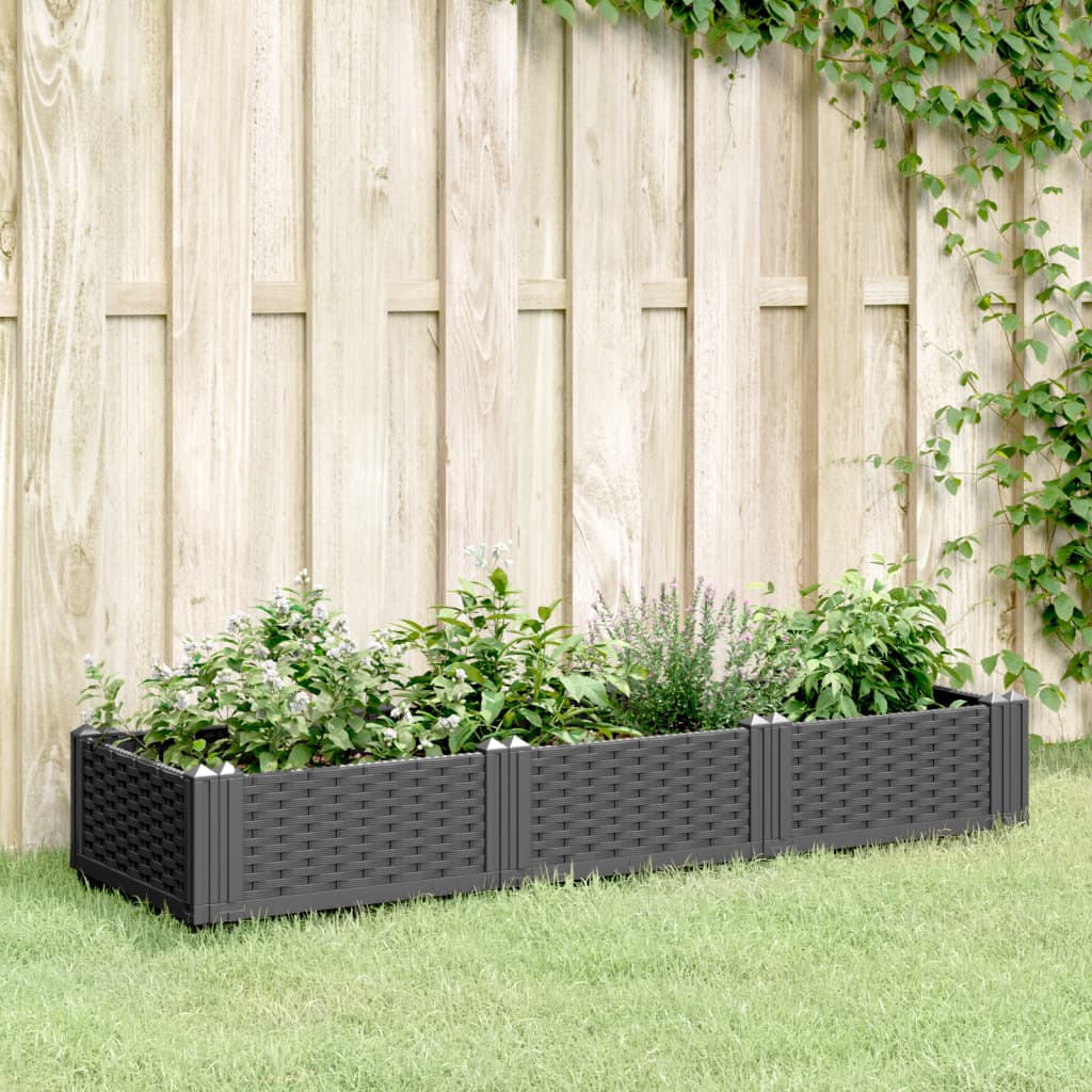 Fioriera da Giardino con Picchetti Nera 125x40x28,5 cm PP 368012