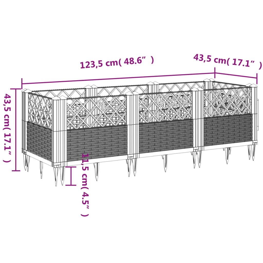 Fioriera da Giardino con Picchetti Marrone 123,5x43,5x43,5cm PP 368016