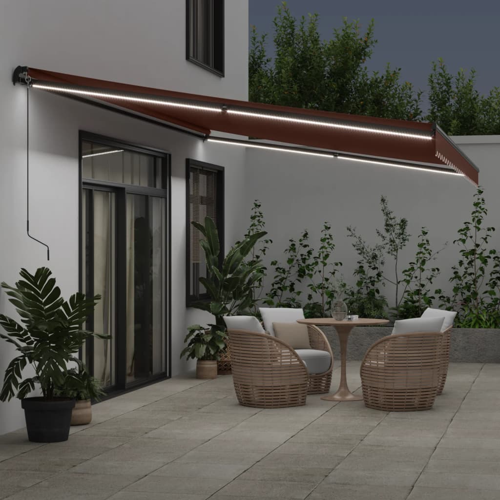 Tenda da Sole Retrattile Manuale con LED Marrone 600x350 cm 3215416