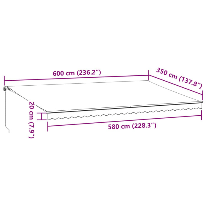 Tenda da Sole Retrattile Manuale Antracite e Bianco 600x350 cm 3215804