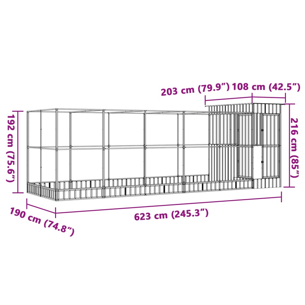 Voliera con Estensione Argento 623x203x216 cm in Acciaio 3214259