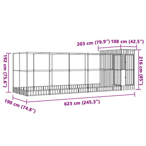 Voliera con Estensione Argento 623x203x216 cm in Acciaio 3214259