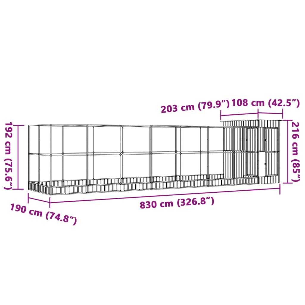 Voliera con Estensione Argento 830x203x216 cm in Acciaio 3214260