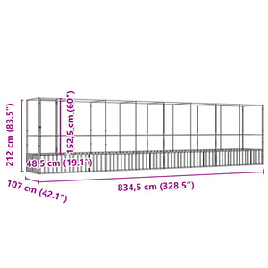 Voliera con Estensione Argento 834,5x107x212 cm in Acciaio 3214269