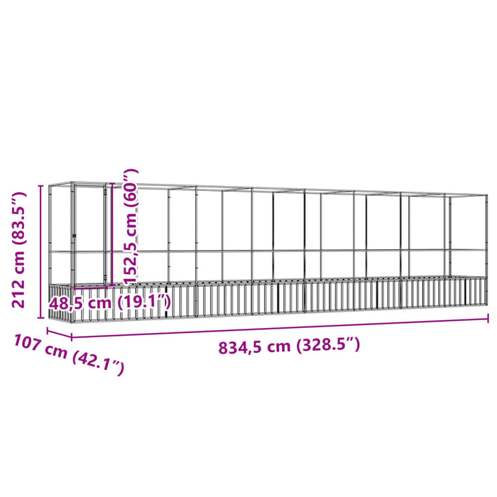 Voliera con Estensione Argento 834,5x107x212 cm in Acciaio 3214269