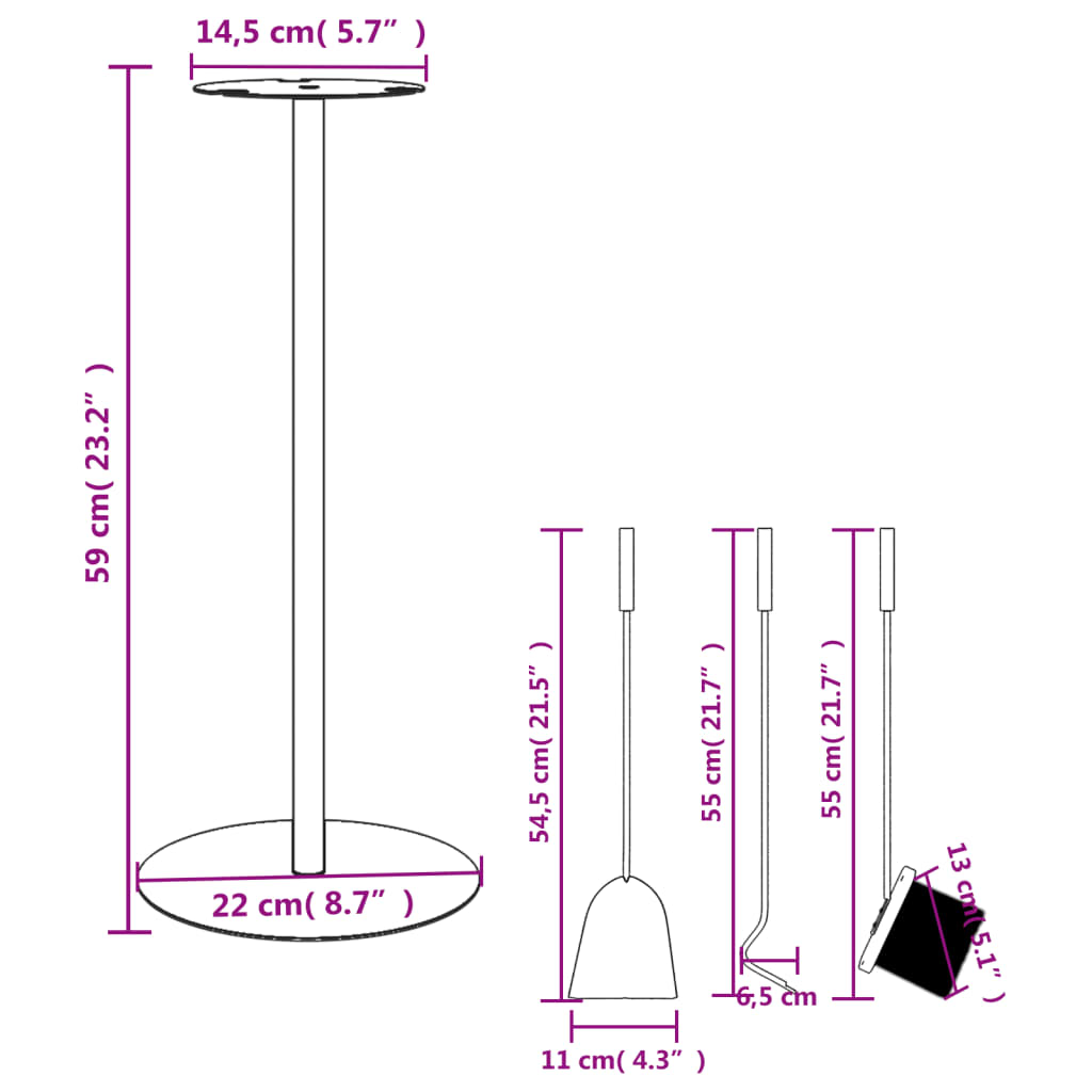 Set Attrezzi per Caminetto 4 pz 22x59 cm in Acciaio 156375