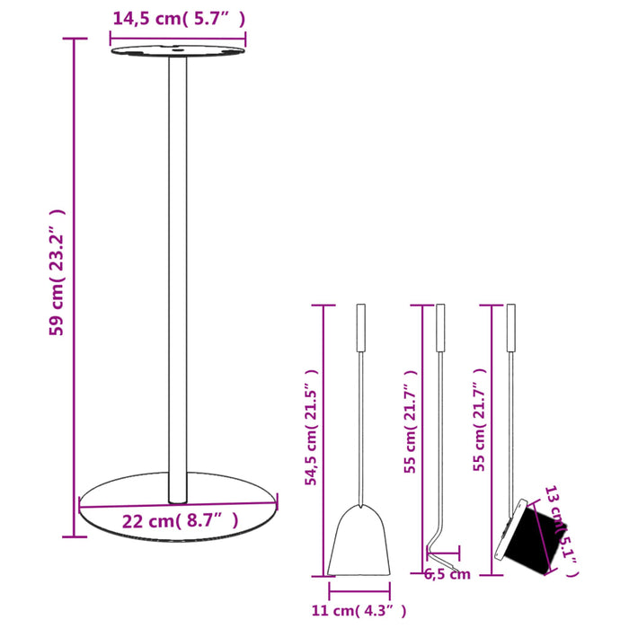 Set Attrezzi per Caminetto 4 pz 22x59 cm in Acciaio 156375