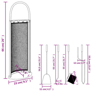 Set Attrezzi per Caminetto 5 pz 23x15x66 cm in Acciaio 156379