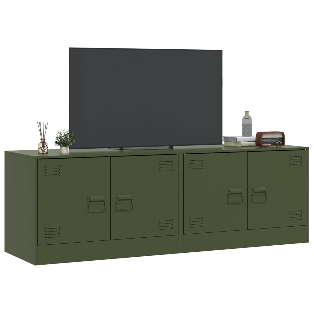 Mobili TV 2 pz Verde Oliva 67x39x44 cm in Acciaio 841640