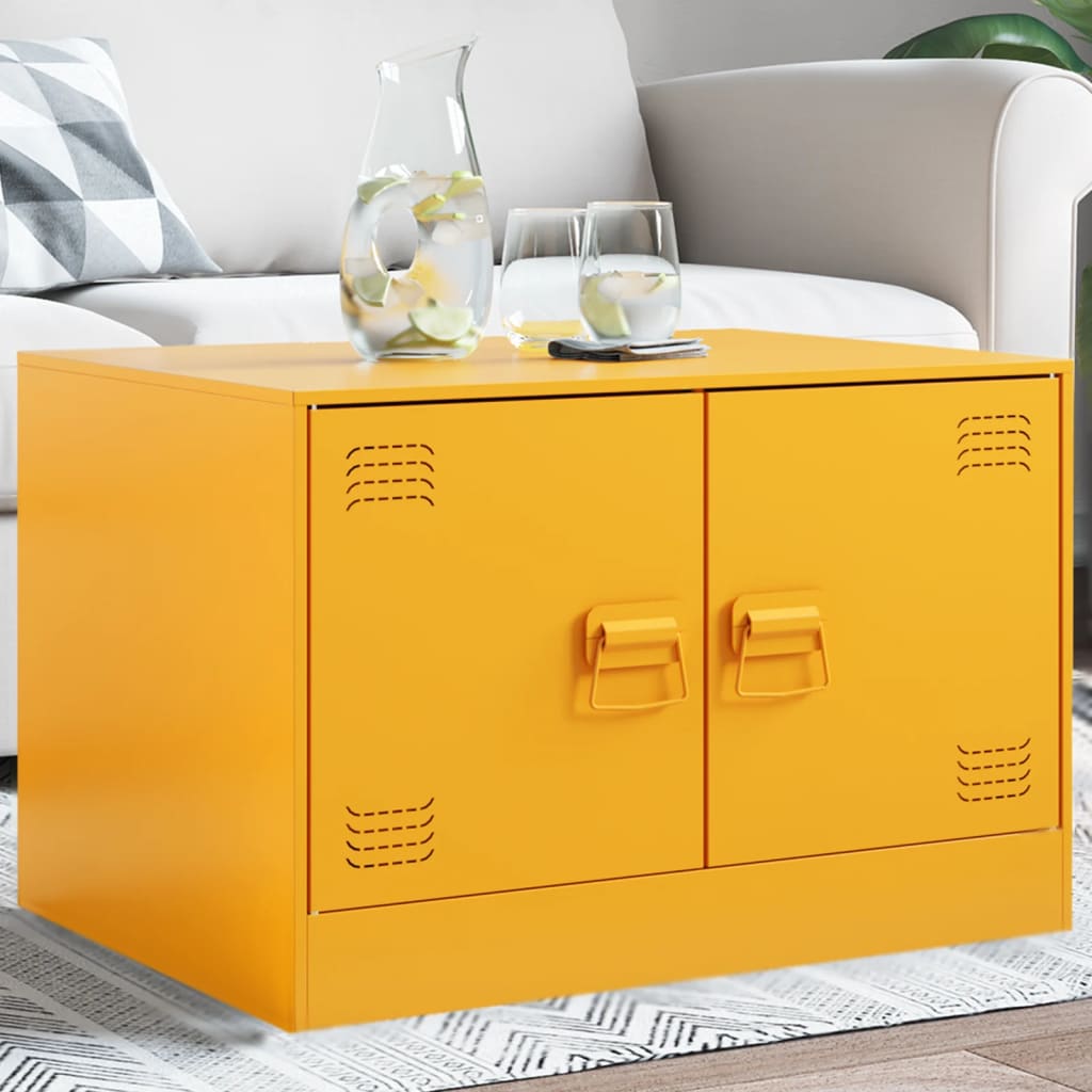 Tavolino da Salotto Giallo Senape 67x50x44 cm in Acciaio 841730