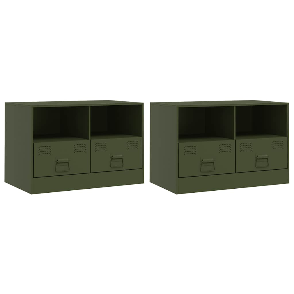 Mobili TV 2 pz Verde Oliva 67x39x44 cm in Acciaio 841748