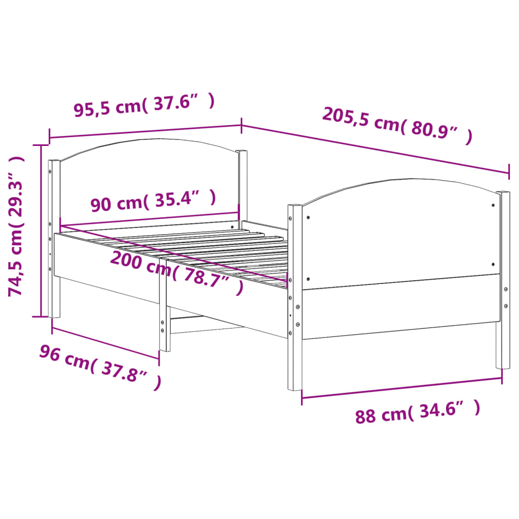 Giroletto con Testiera 90x200 cm in Legno Massello di Pino 842566