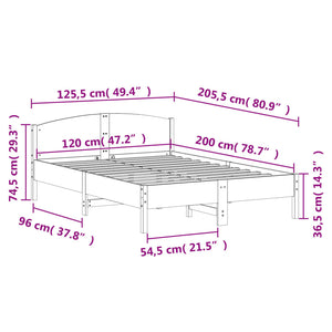 Giroletto con Testiera Bianco 120x200 cm Legno Massello di Pino 842599