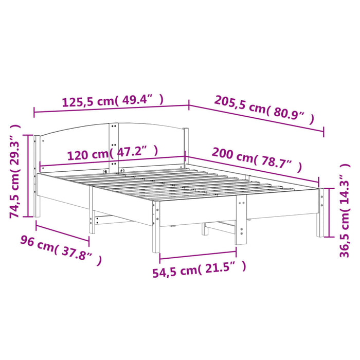 Giroletto con Testiera Bianco 120x200 cm Legno Massello di Pino 842599