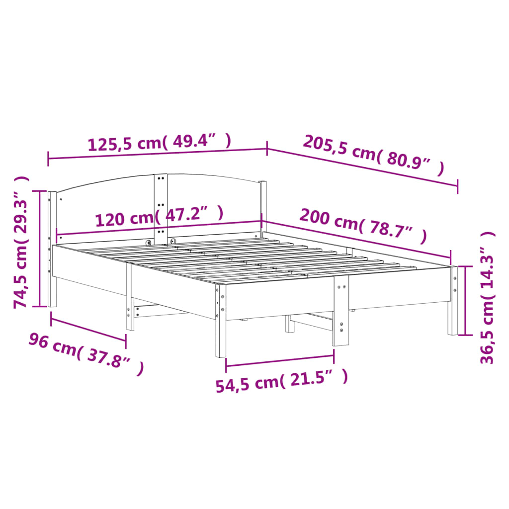 Giroletto con Testiera Marrone Cera 120x200 cm Massello Pino 842601