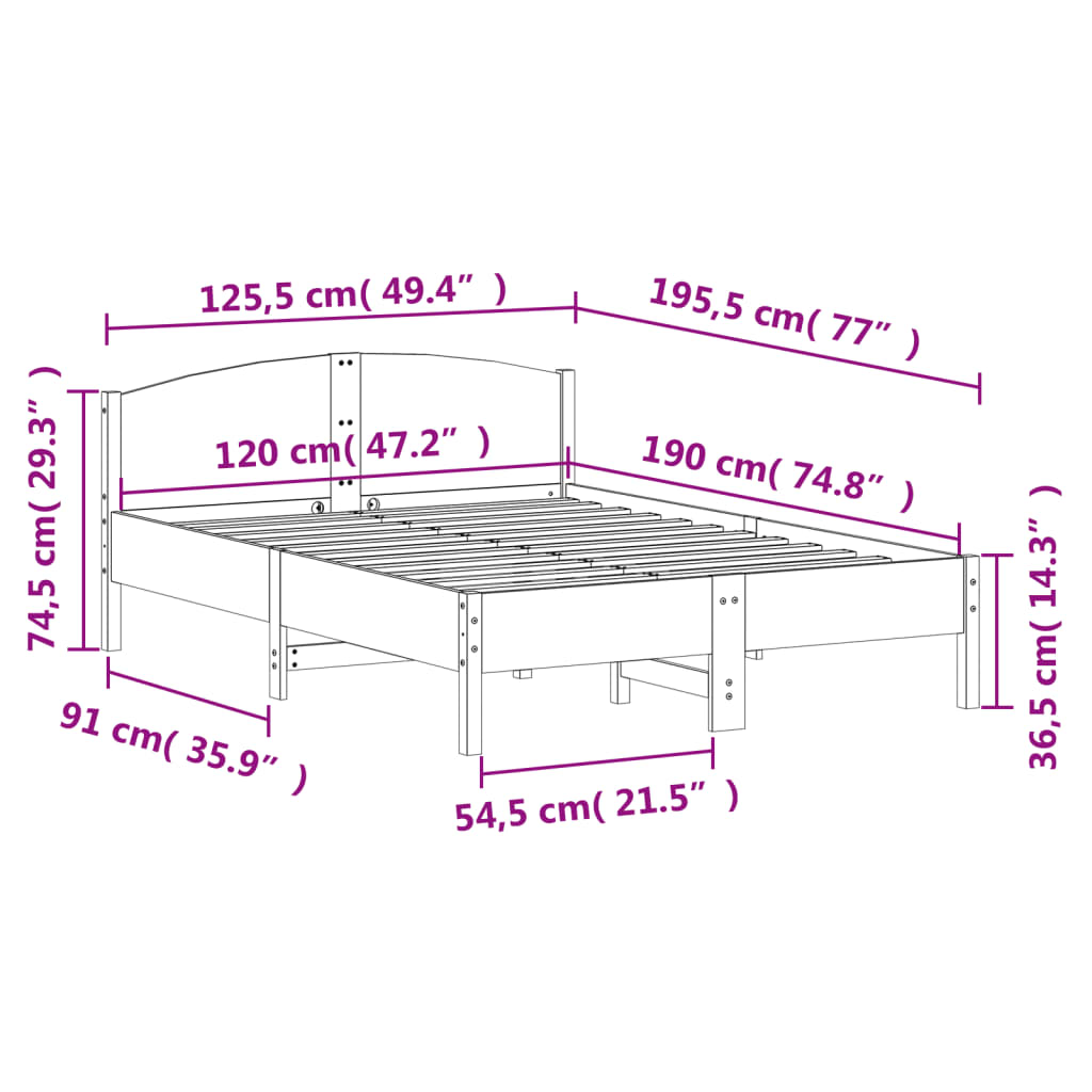 Giroletto con Testiera 120x190 cm in Legno Massello di Pino 842610