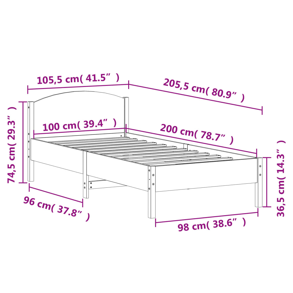 Giroletto con Testiera Marrone Cera 100x200 cm Massello Pino 842617