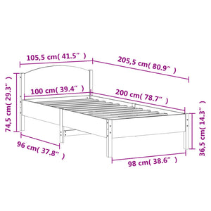 Giroletto con Testiera Marrone Cera 100x200 cm Massello Pino 842617