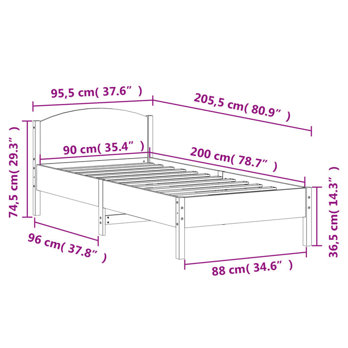 Giroletto con Testiera 90x200 cm in Legno Massello di Pino 842618