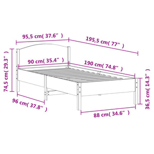 Giroletto con Testiera 90x190 cm in Legno Massello di Pino 842622