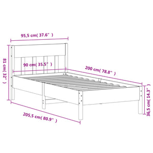 Giroletto con Testiera Marrone Cera 90x200 cm Massello Pino 842661