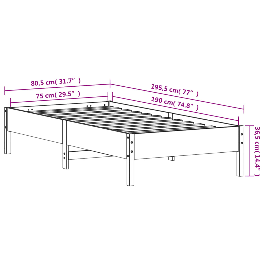 Giroletto Bianco 75x190 cm in Legno Massello di Pino 842731