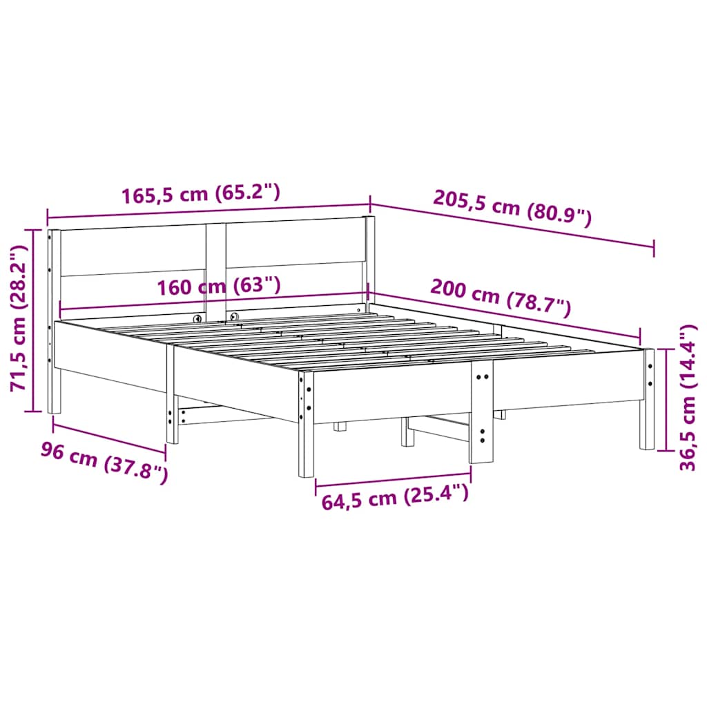 Giroletto con Testiera Marrone Cera 160x200 cm Massello Pino 842745