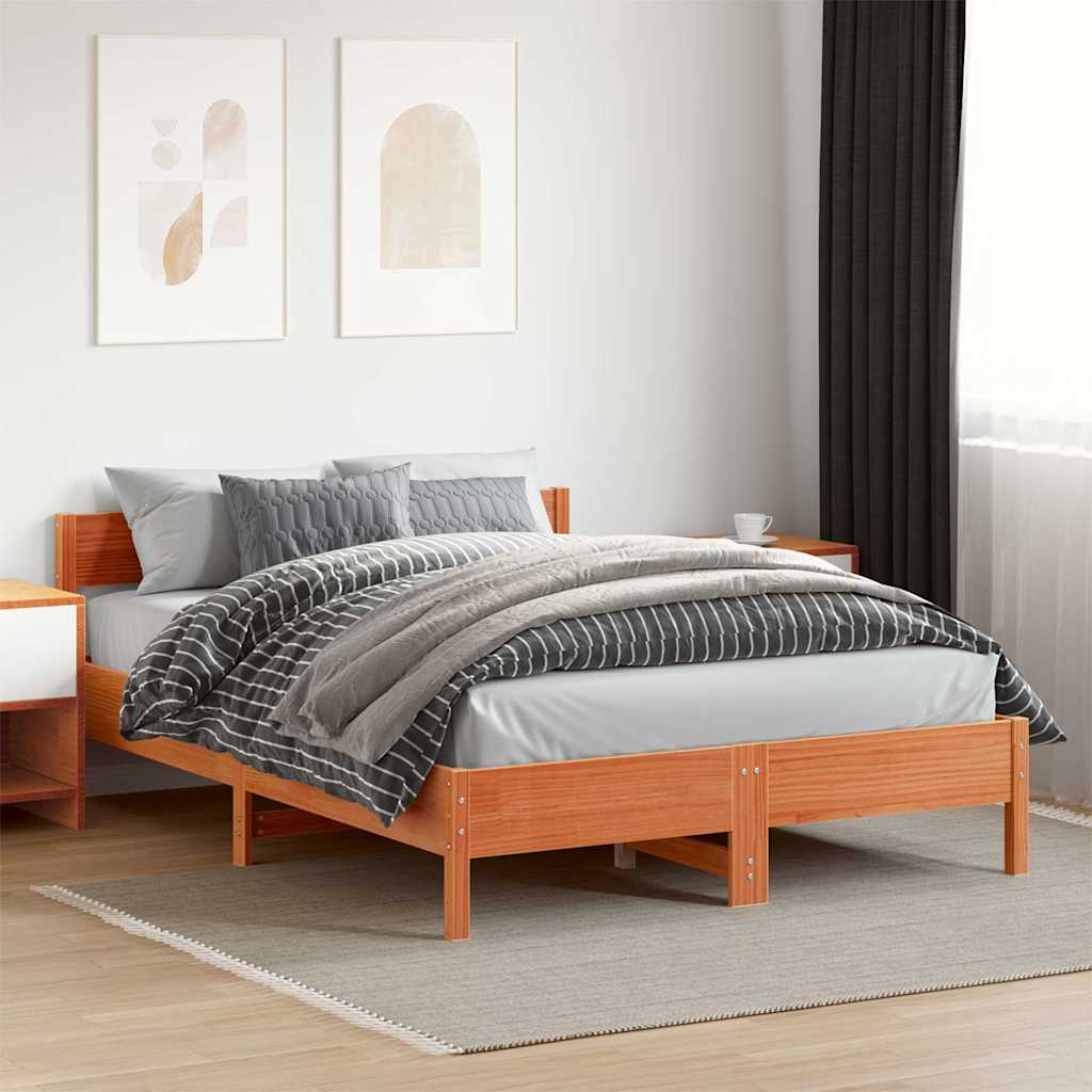 Letto senza Materasso Marrone Cera 150x200 cm in Legno di Pino 842749